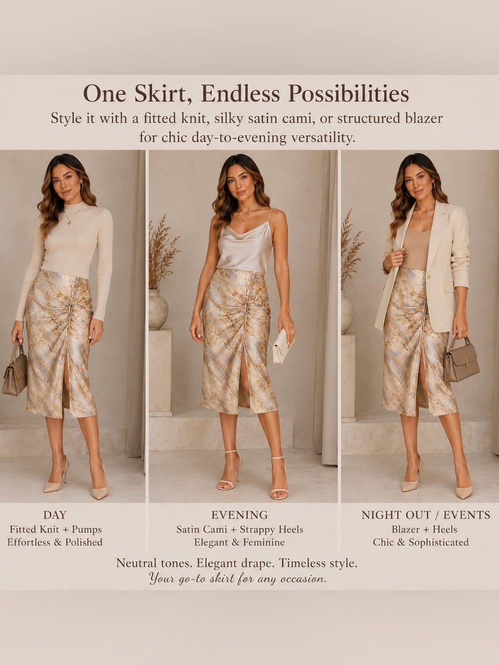 Micas ✨ Skirt Silky Marble-Print Bias Midi - Picture 14 of 14